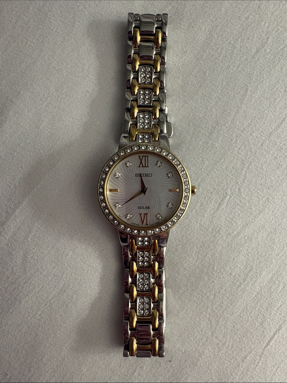 Seiko Two-Tone Silver and Gold Crystal Accent Women’s Solar Watch